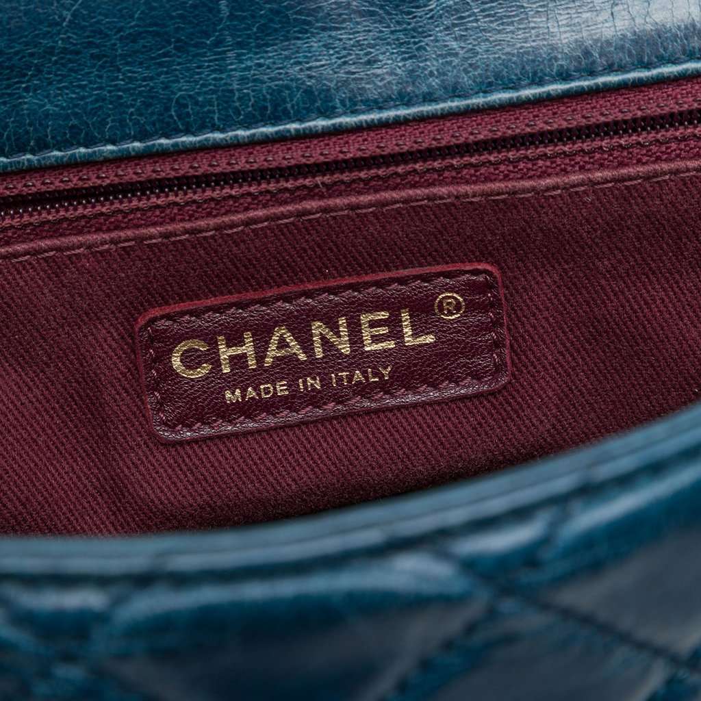 Chanel Medium Glazed Calfskin Castle Rock Top Handle Flap Blue Leather Very good - Box View