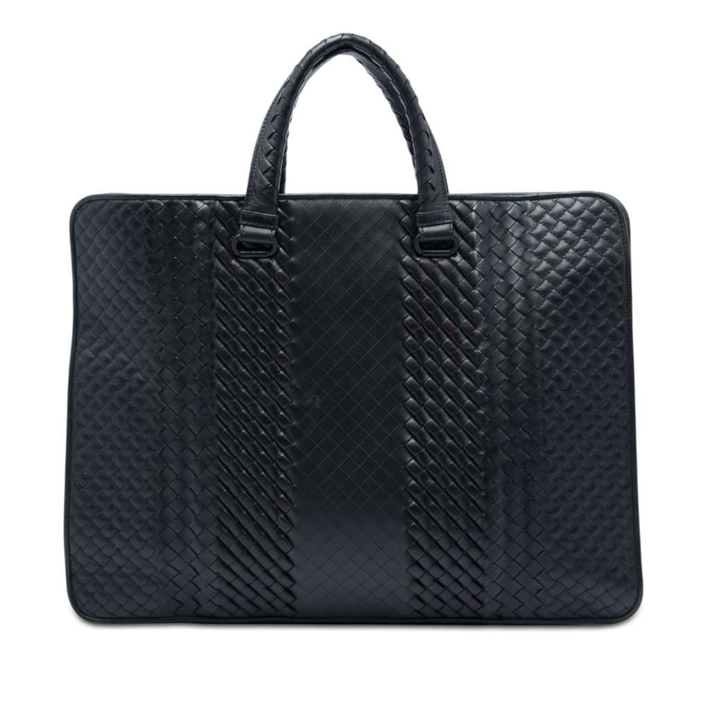 Bottega Veneta Nappa Intrecciato Club Fume Briefcase Black Leather Very good - Front View