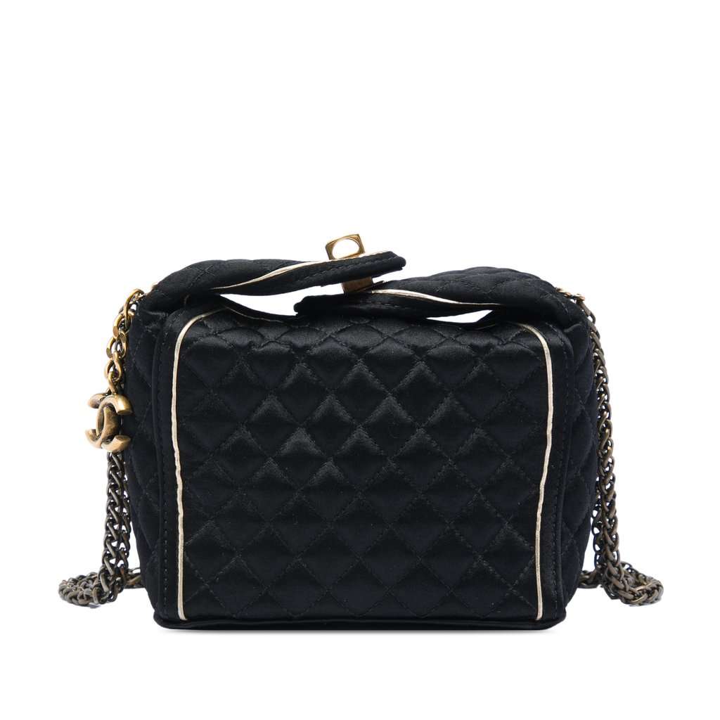 Chanel Paris Shanghai CC Quilted Satin Takeaway Box Bag Black Very good - Front View