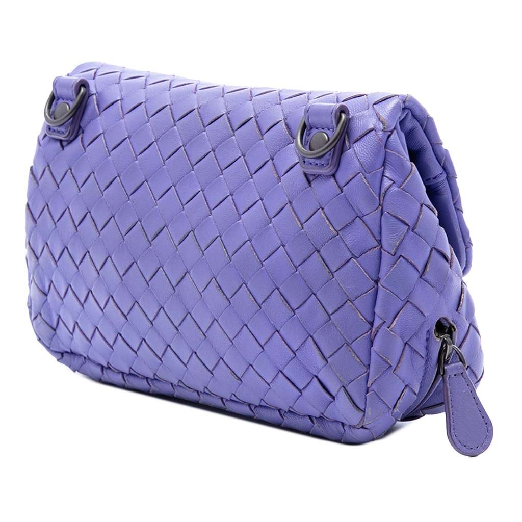 Bottega Veneta Mini Nappa Intrecciato Expandable Chain Flap Crossbody Purple Leather Very good - Back View