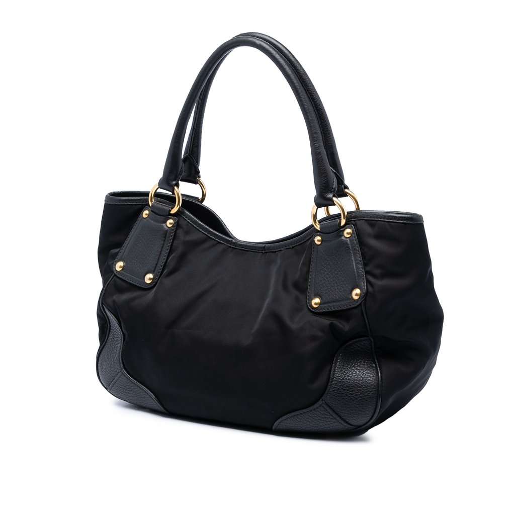 Prada Vitello Daino Trimmed Tessuto Handbag Black Very good condition - Back View