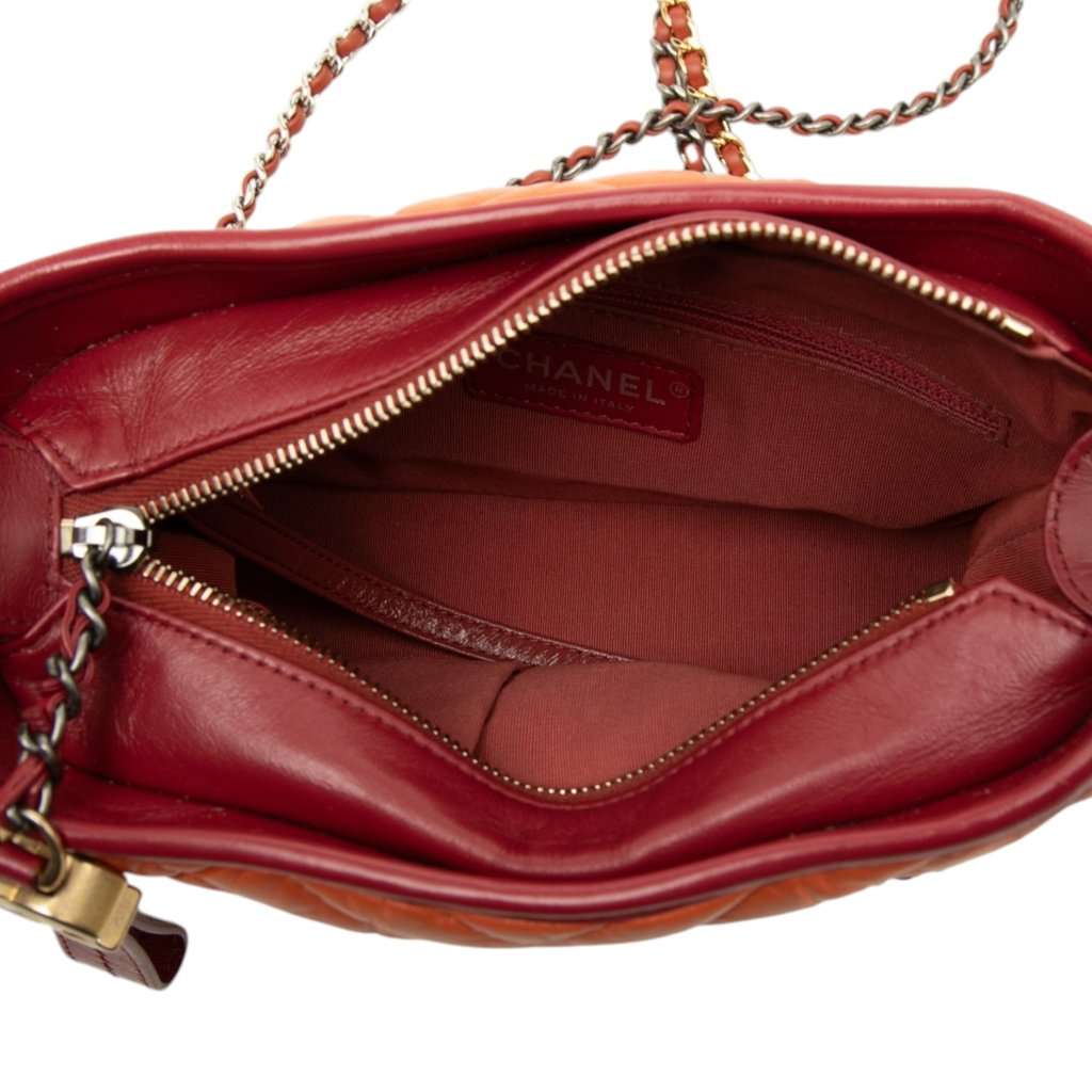 Chanel Small Chevron Lambskin Gabrielle Crossbody Orange Leather Very good - Model View