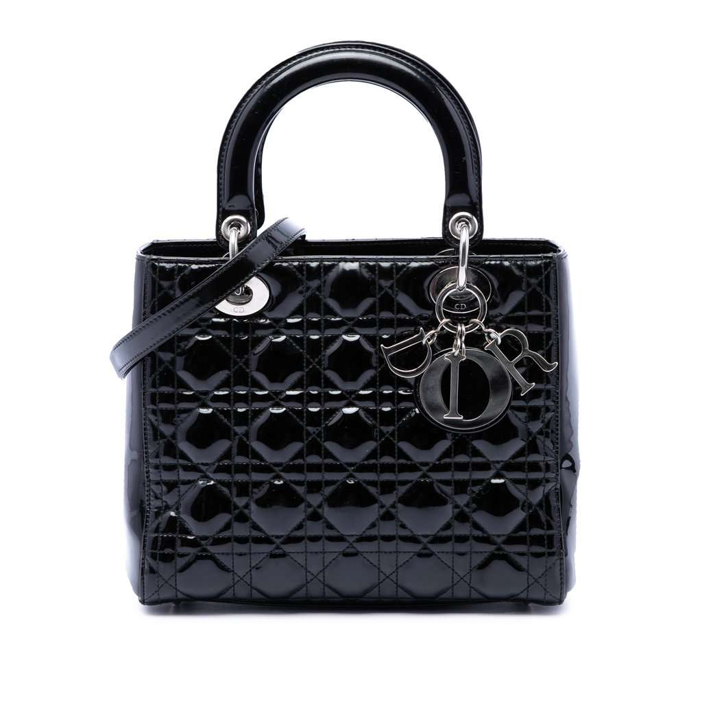 Dior Medium Patent Cannage Lady Dior Black Leather Very good condition - Front View
