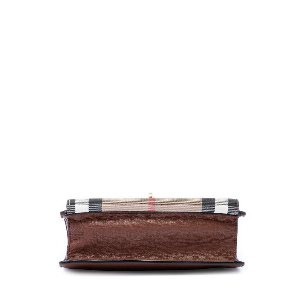 Burberry Small Leather and House Check Canvas Derby Macken Crossbody Brown Very good - Inside View
