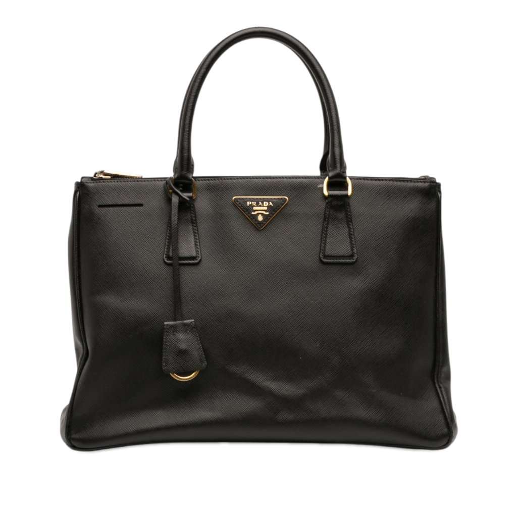 Prada Medium Saffiano Lux Galleria Double Zip Satchel Black Leather Very good condition - Front View