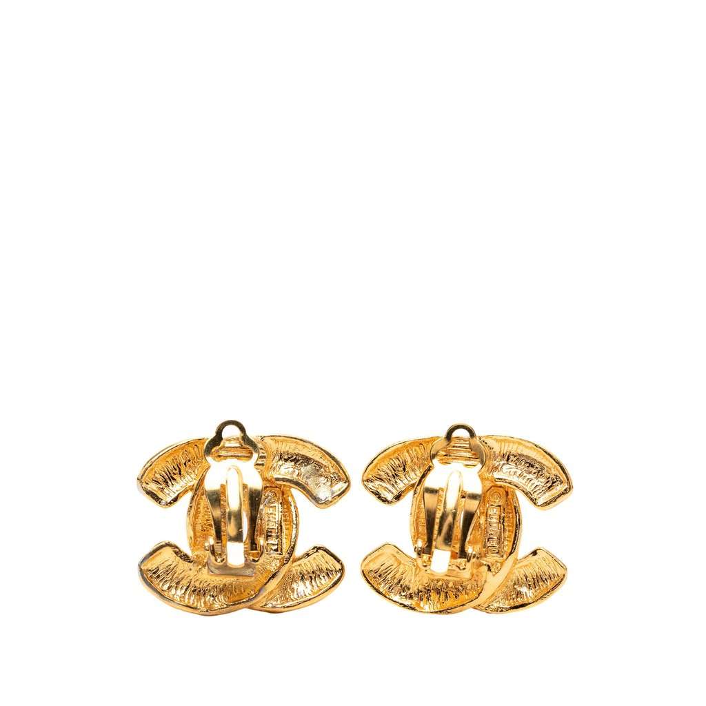 Chanel CC Quilted Gold Plated Clip On Earrings Gold Metal Very good - Back View