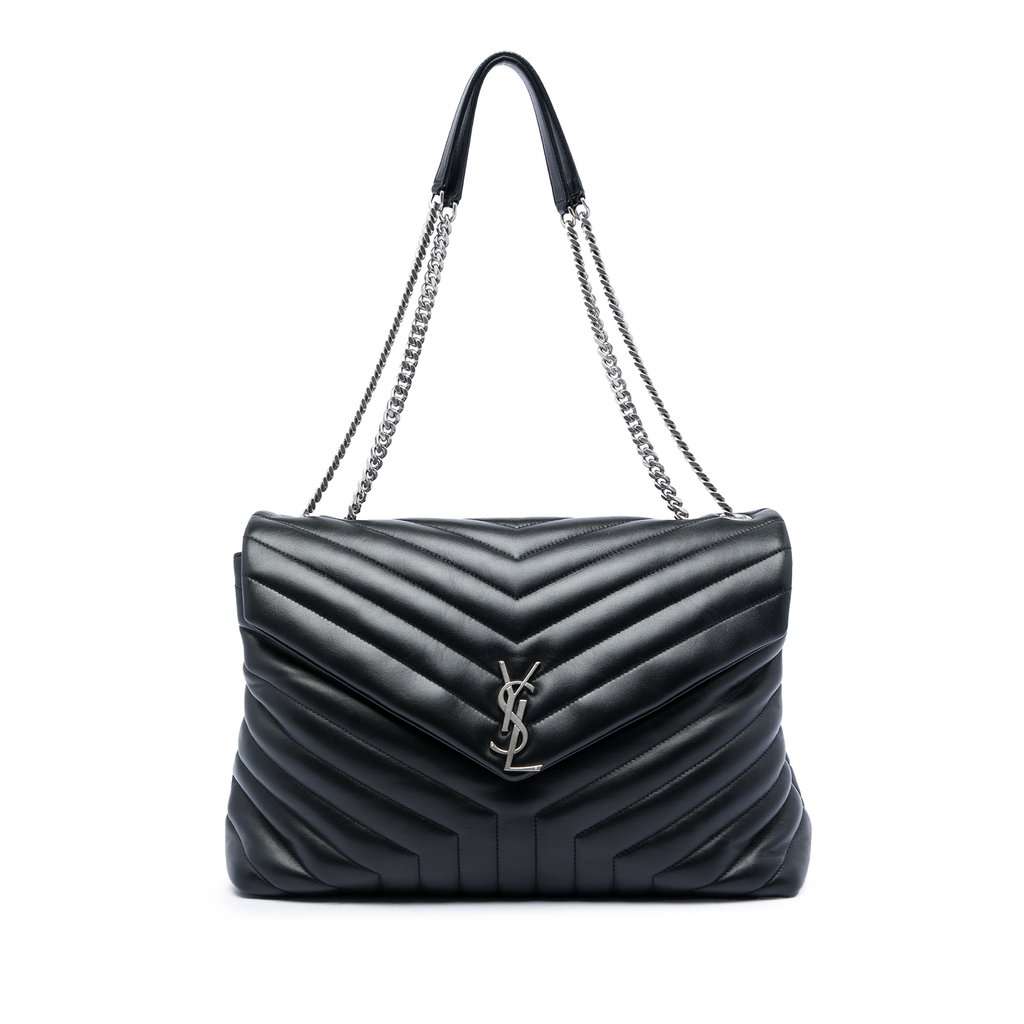 Saint Laurent Large Matelasse Calfskin Monogram LouLou Shoulder Bag Black Leather Very good condition - Front View