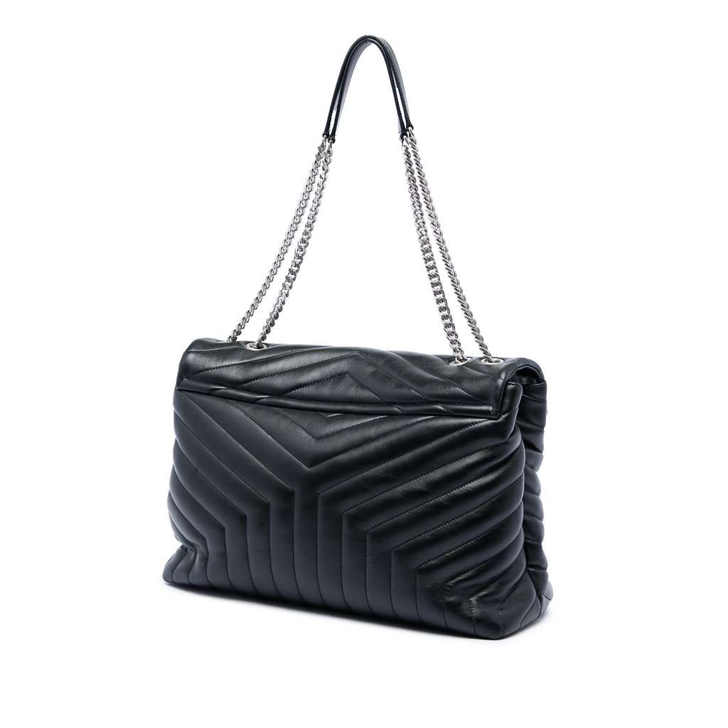 Saint Laurent Large Matelasse Calfskin Monogram LouLou Shoulder Bag Black Leather Very good condition - Back View
