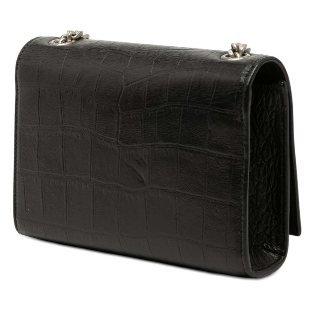 Saint Laurent Small Croc Embossed Leather Monogram Kate Tassel Crossbody Black Leather Very good condition - Back View