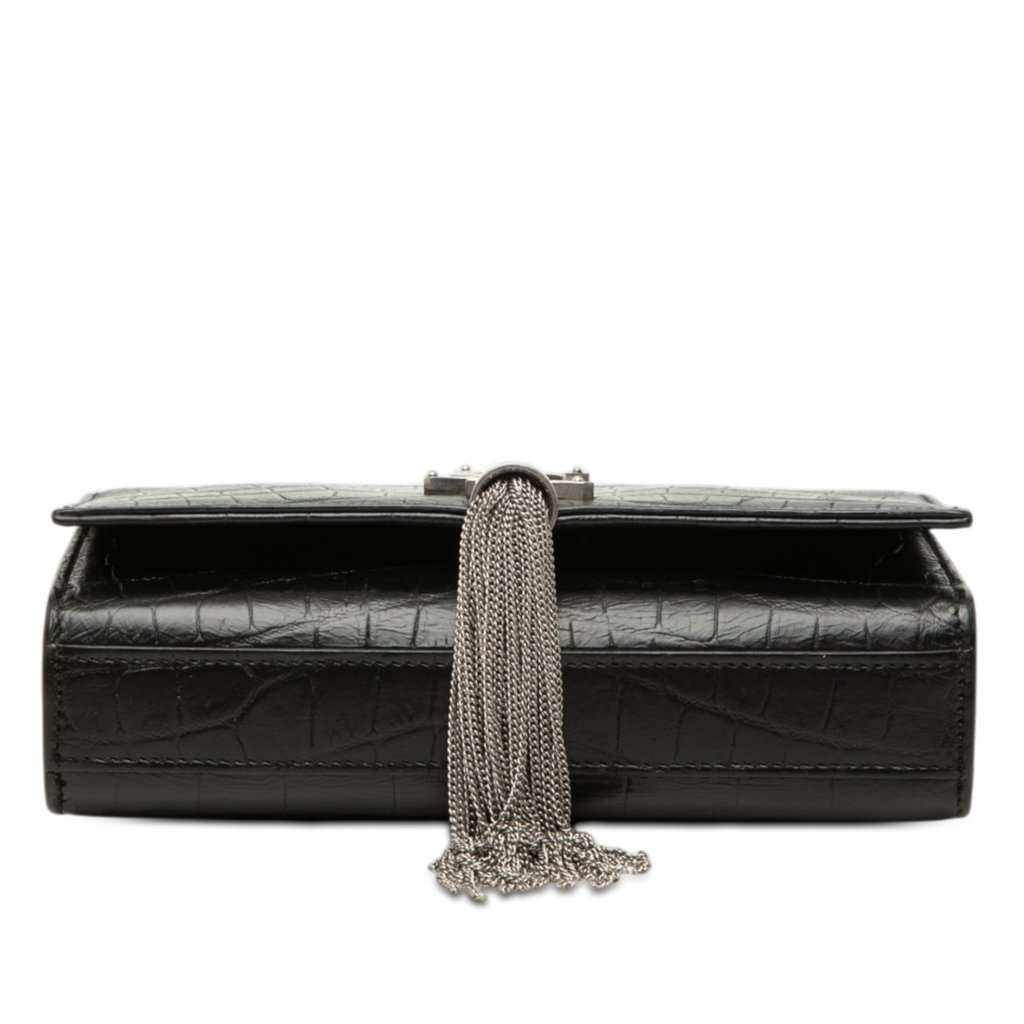 Saint Laurent Small Croc Embossed Leather Monogram Kate Tassel Crossbody Black Leather Very good condition - Inside View