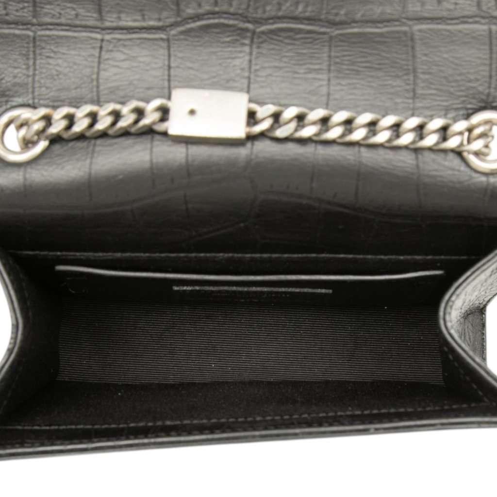 Saint Laurent Small Croc Embossed Leather Monogram Kate Tassel Crossbody Black Leather Very good condition - Model View
