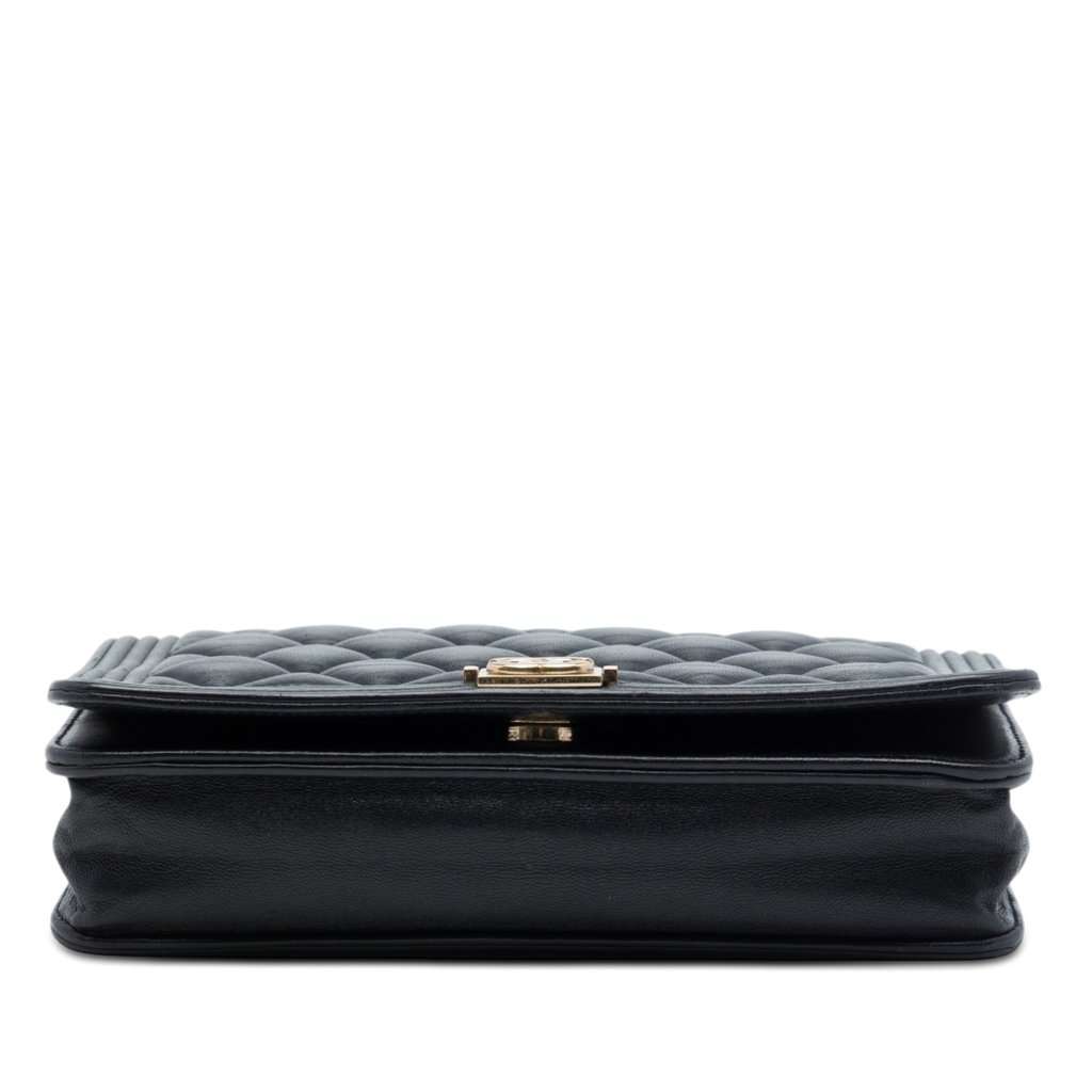 Chanel Quilted Lambskin Boy Wallet On Chain Black Leather Very good condition - Inside View