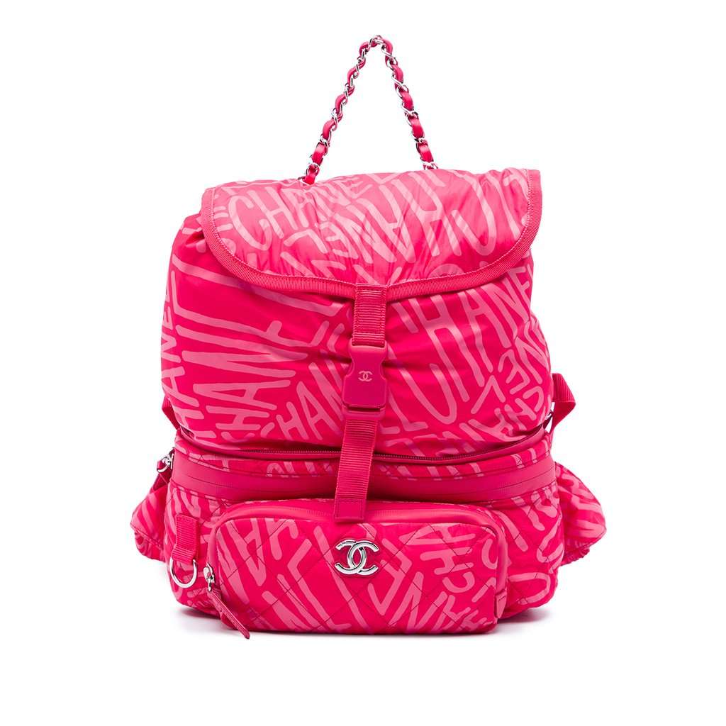 Chanel Printed Nylon Coco Neige Convertible Backpack Pink Very good condition - Front View