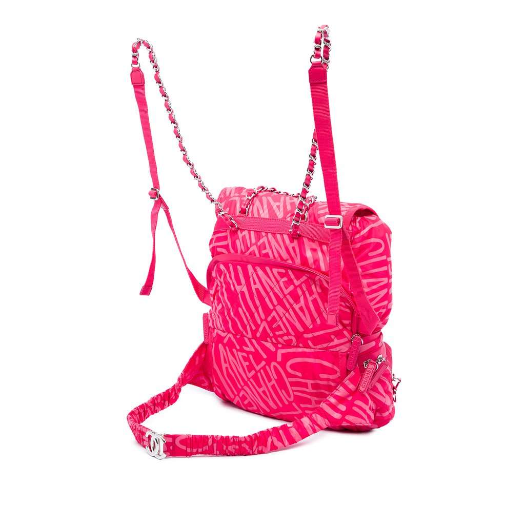Chanel Printed Nylon Coco Neige Convertible Backpack Pink Very good condition - Back View