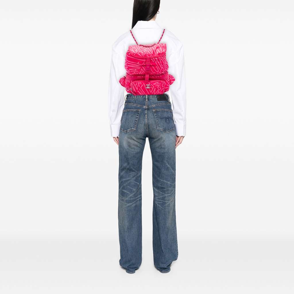 Chanel Printed Nylon Coco Neige Convertible Backpack Pink Very good condition - Box View