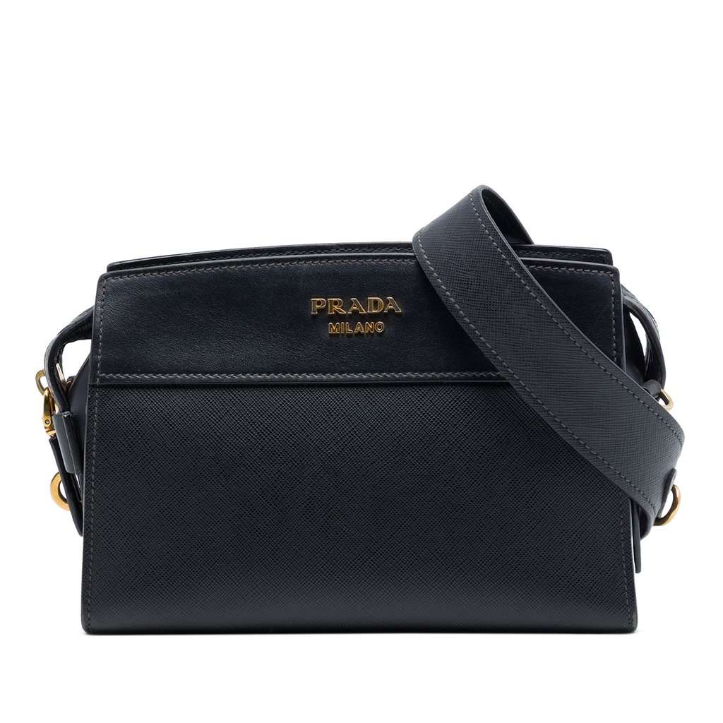 Prada Saffiano and City Calf Esplanade Crossbody Black Leather Very good condition - Front View