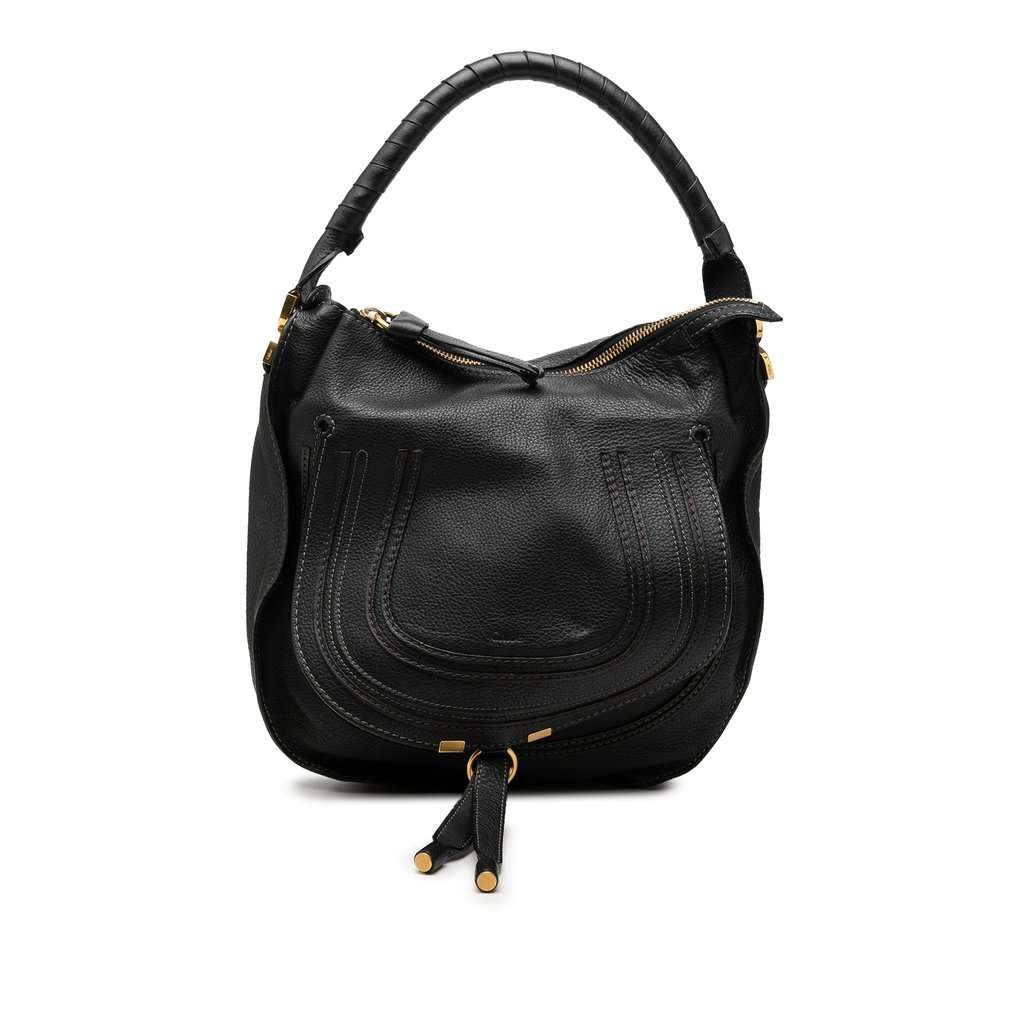 Chloé Medium Pebbled Calfskin Marcie Hobo Black Leather Very good condition - Front View