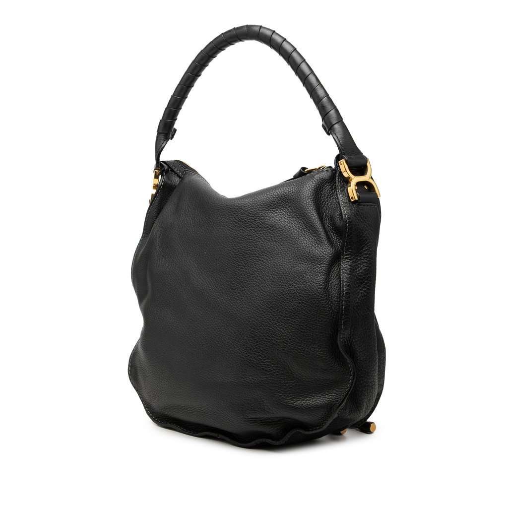 Chloé Medium Pebbled Calfskin Marcie Hobo Black Leather Very good condition - Back View