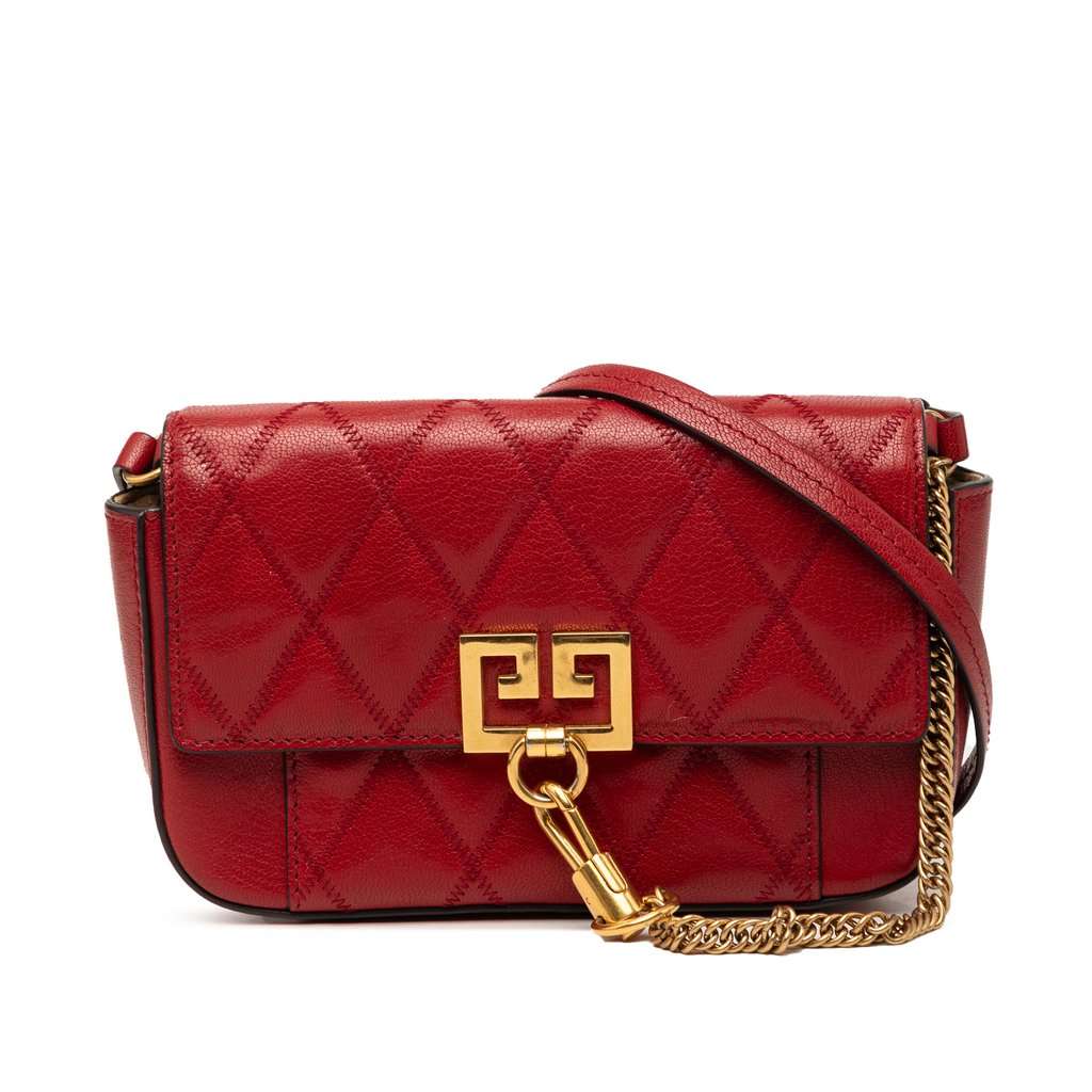 Givenchy Mini Quilted Goatskin GV3 Pocket Convertible Bag Red Leather Very good condition - Front View