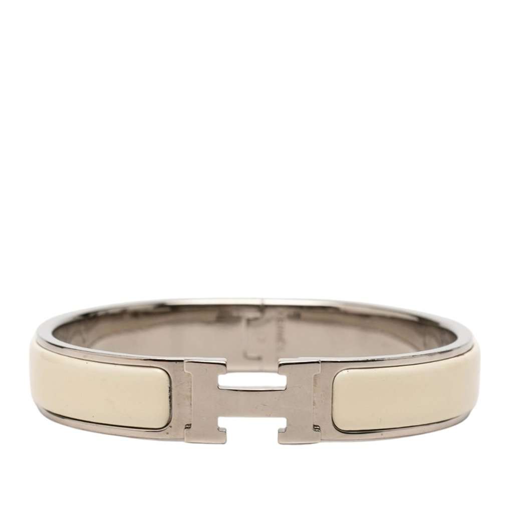 Hermès Narrow Enamel Clic H Bracelet PM White Very good - Front View