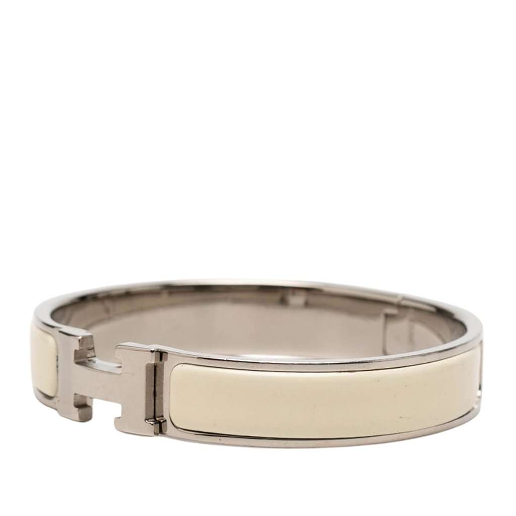 Hermès Narrow Enamel Clic H Bracelet PM White Very good - Back View