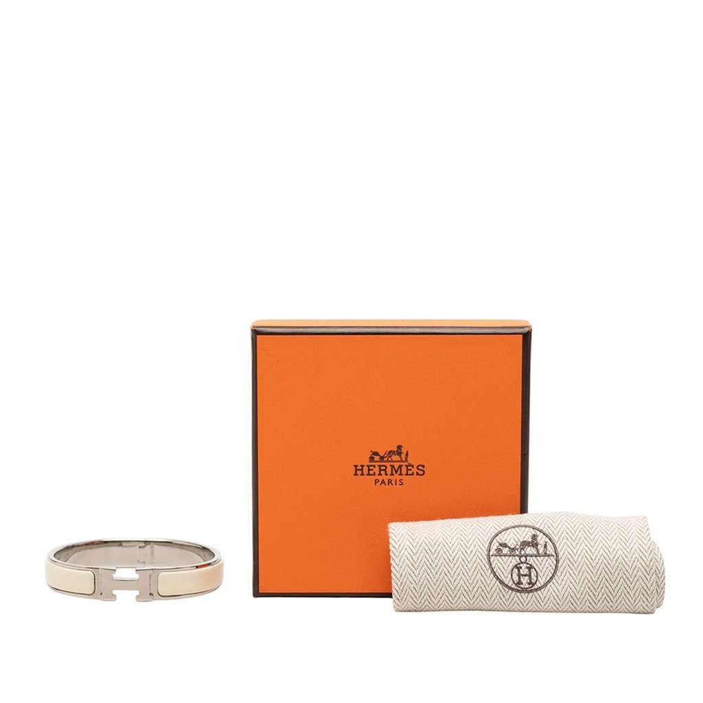 Hermès Narrow Enamel Clic H Bracelet PM White Very good - Box View