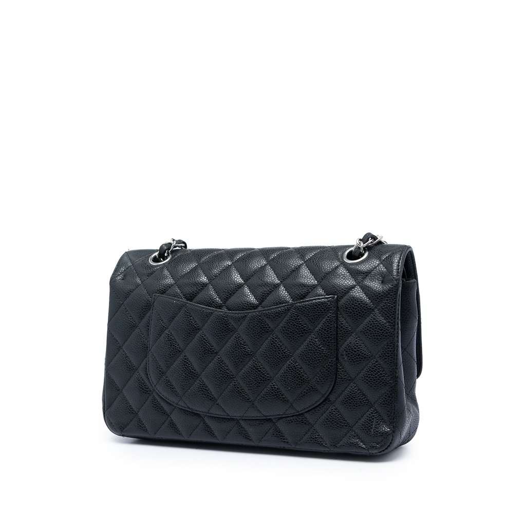Chanel Medium Classic Caviar Double Flap Black Leather Very good - Back View