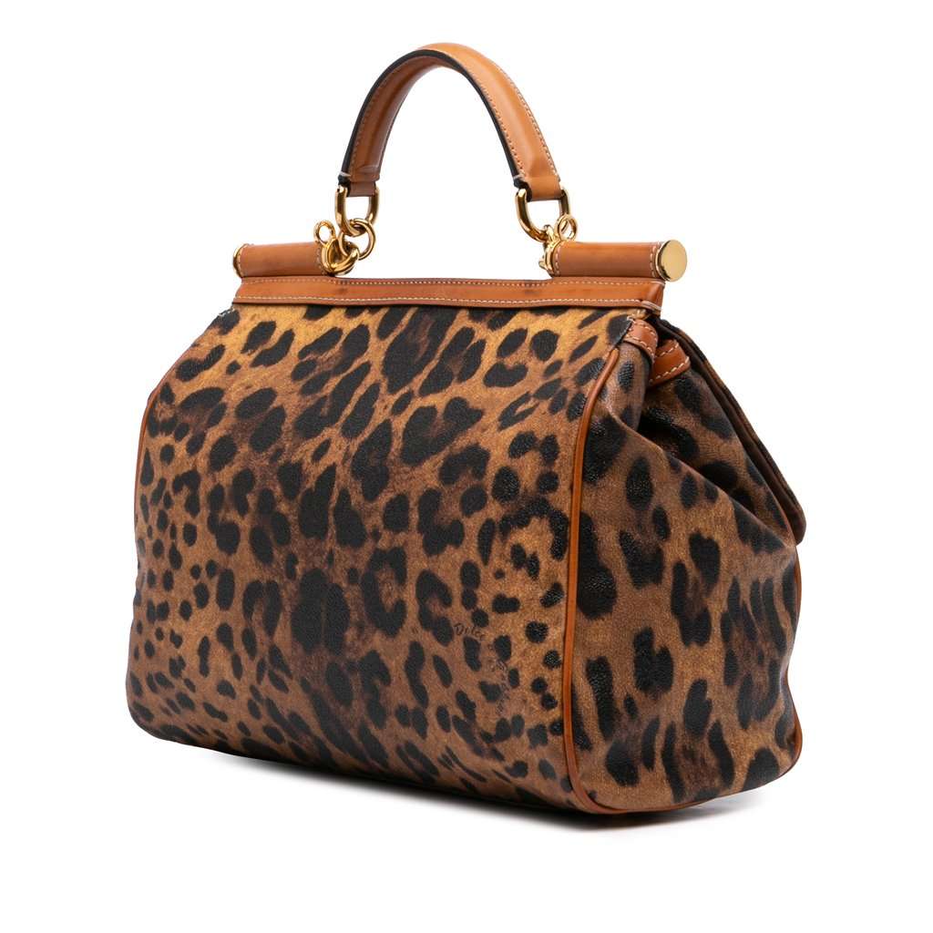 Dolce & Gabbana Large Leopard Print Coated Canvas Miss Sicily Satchel Brown Very good - Back View