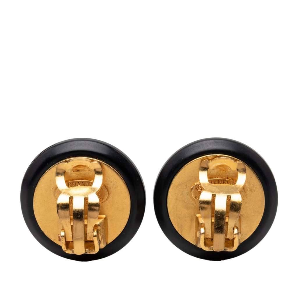 Chanel CC Gold Plated and Resin Clip on Earrings Black Plastic Very good - Back View