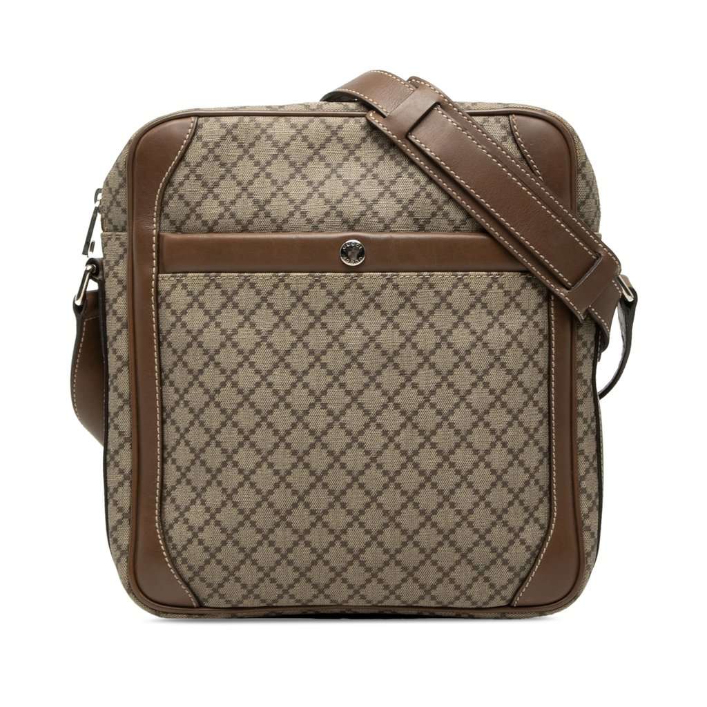 Gucci Diamante Coated Canvas Zip Crossbody Beige Very good - Front View