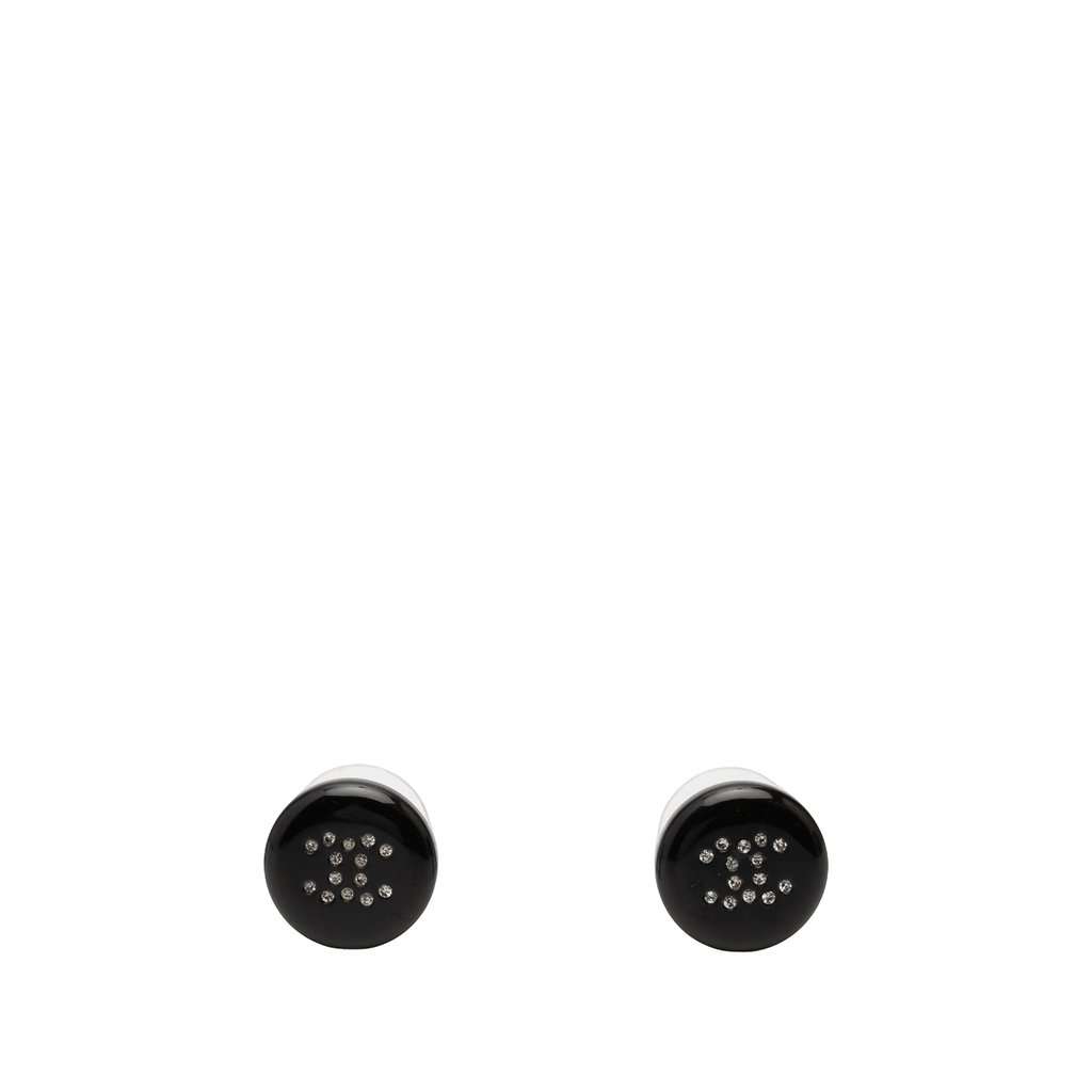Chanel CC Resin and Strass Button Push Back Earrings Black Plastic Very good - Front View