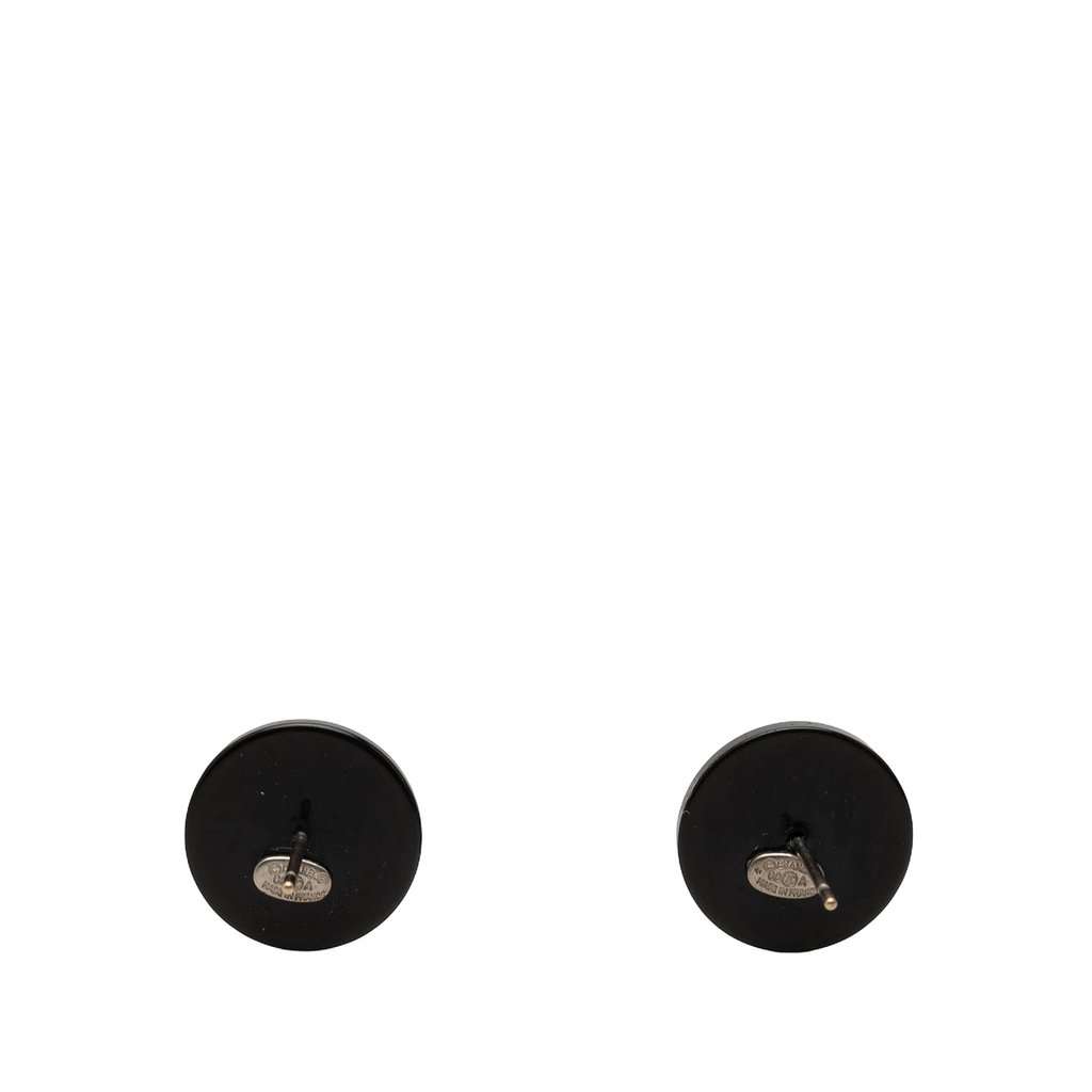 Chanel CC Resin and Strass Button Push Back Earrings Black Plastic Very good - Back View