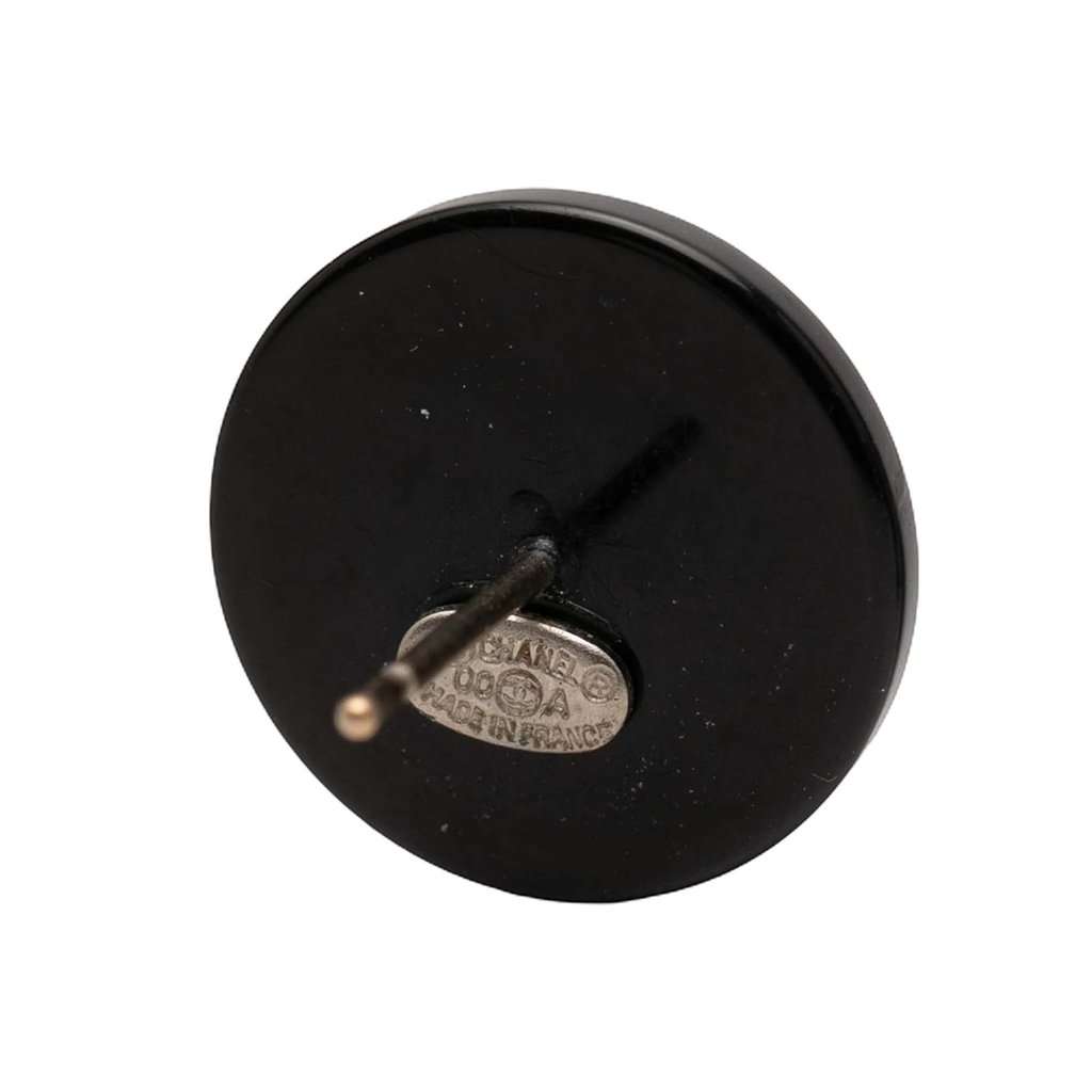 Chanel CC Resin and Strass Button Push Back Earrings Black Plastic Very good - Inside View