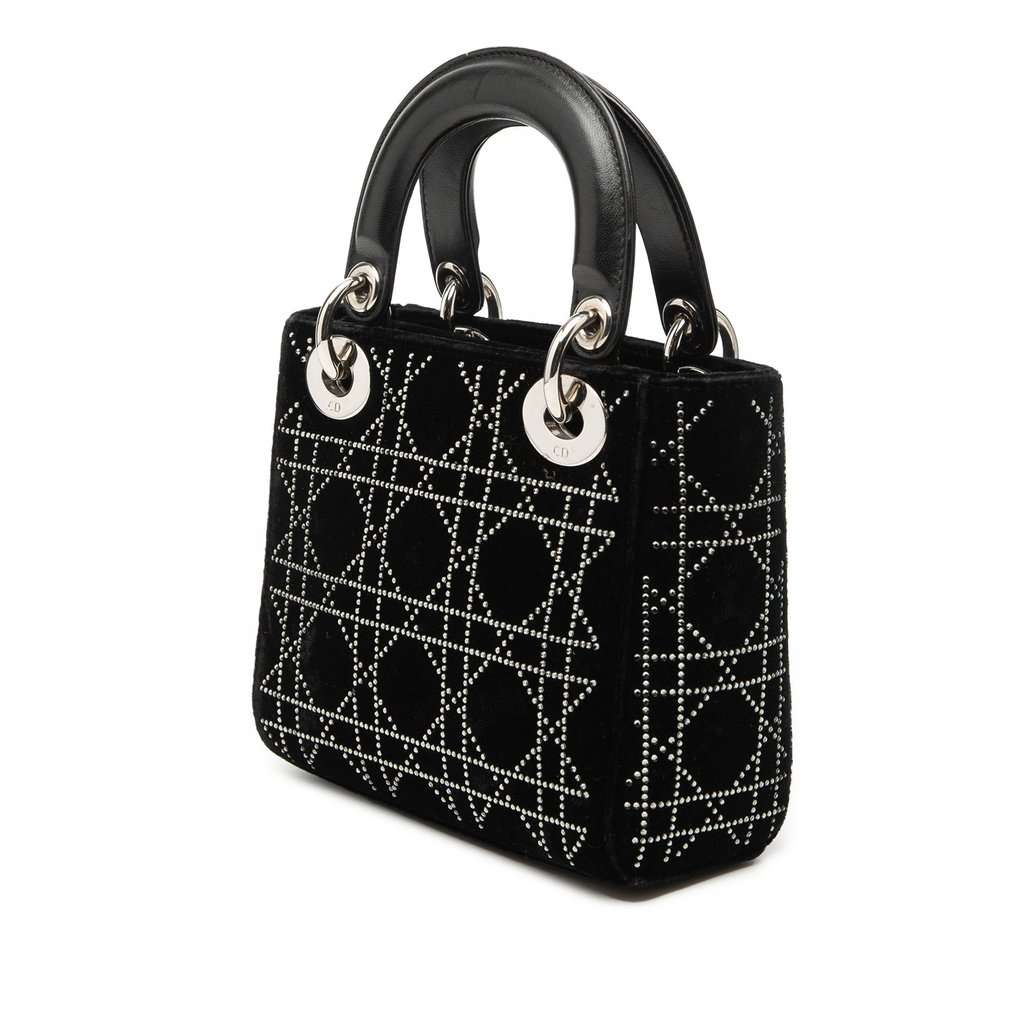 Dior Mini Velvet Cannage Strass Embellished Lady Dior Black Very good condition - Back View
