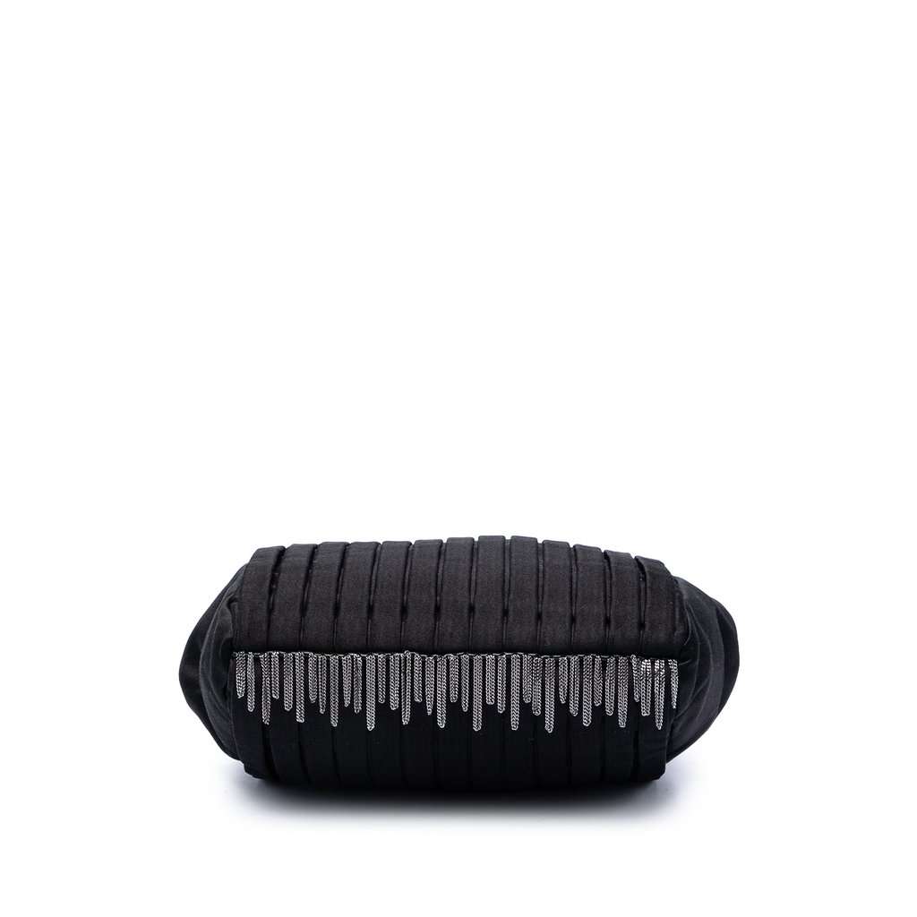 Chanel Pleated Satin Frame Pearl Chain Fringe Shoulder Bag Black Very good condition - Inside View