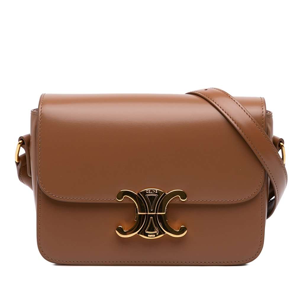 Celine Teen Shiny Calfskin Triomphe Crossbody Brown Leather Very good condition - Front View