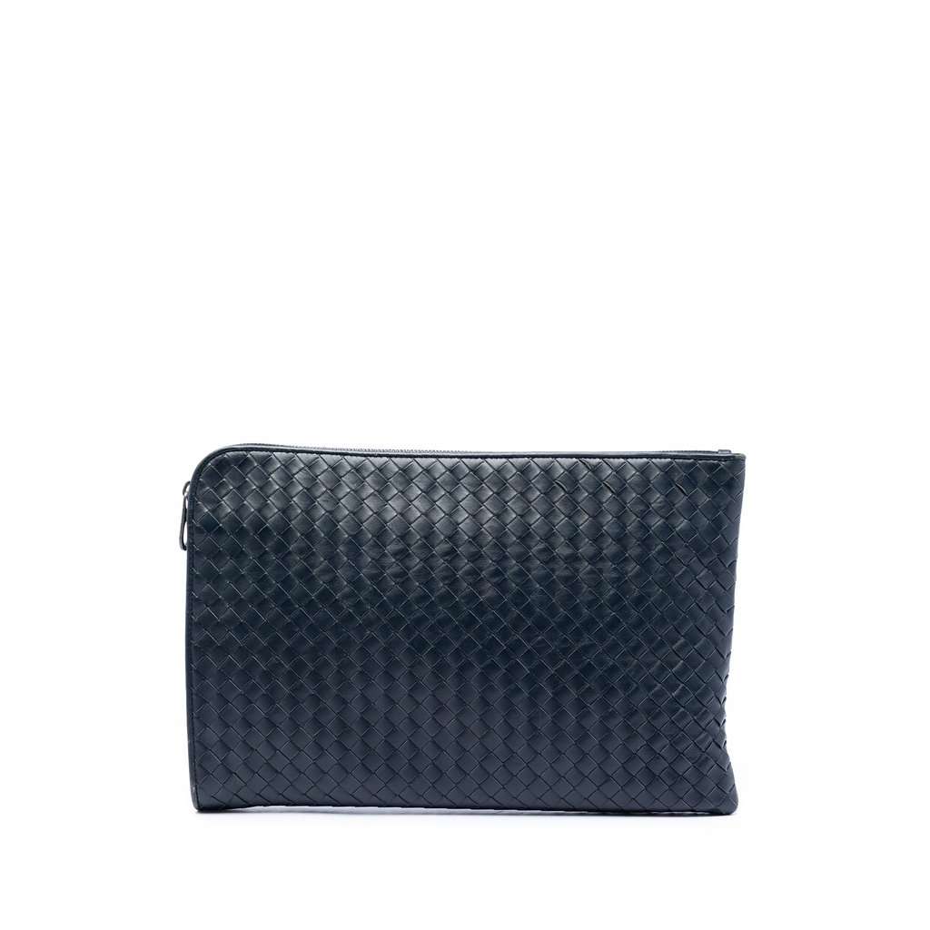 Bottega Veneta Nappa Intrecciato Clutch Blue Leather Very good - Front View