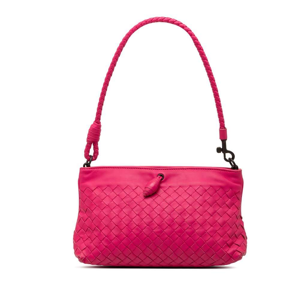 Bottega Veneta Nappa Intrecciato Frame Pochette Pink Leather Very good condition - Front View
