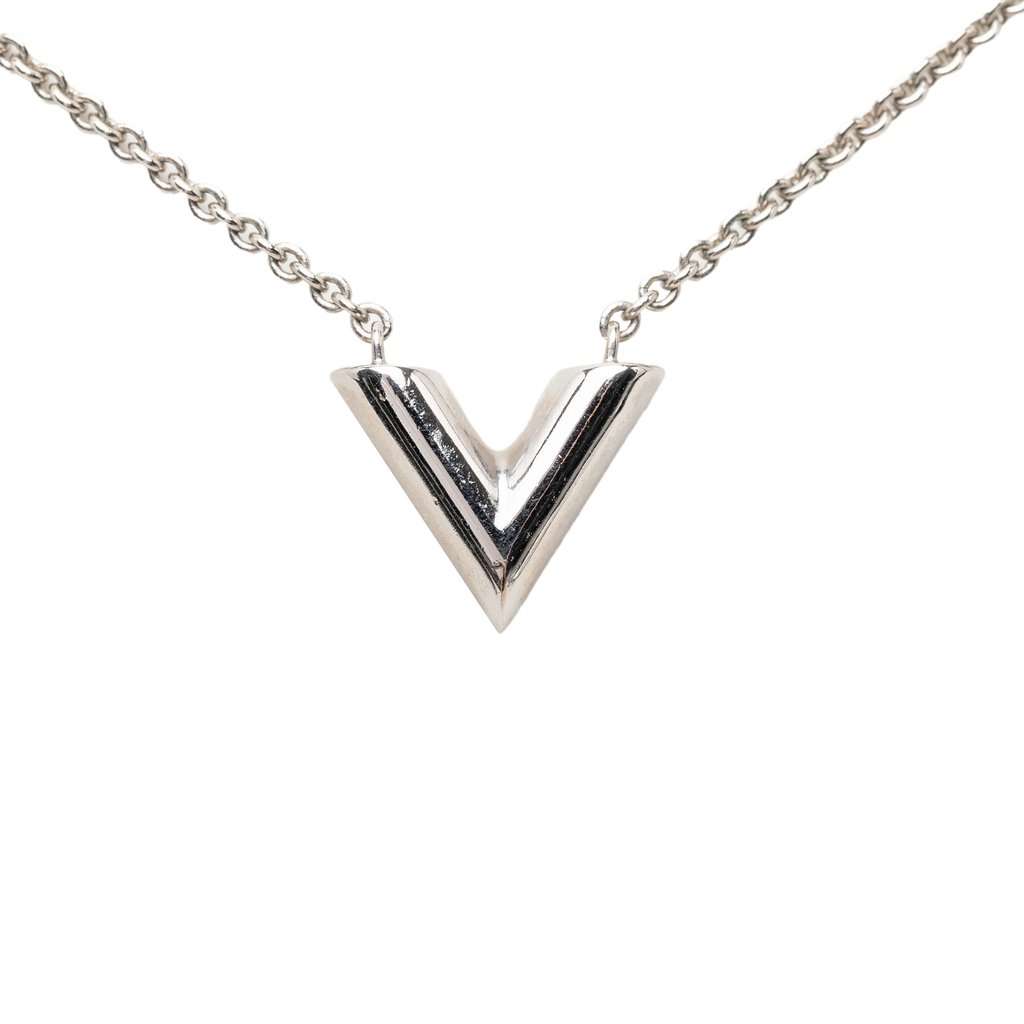Louis Vuitton Brass Essential V Supple Necklace Silver Metal Very good condition - Back View