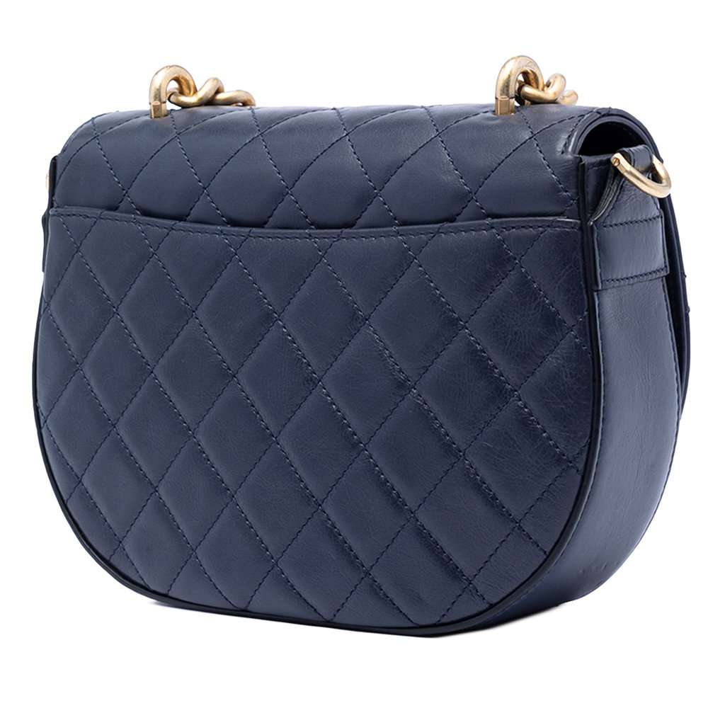 Chanel CC Quilted Lambskin Chain Handle Half Moon Flap Blue Leather Very good condition - Back View