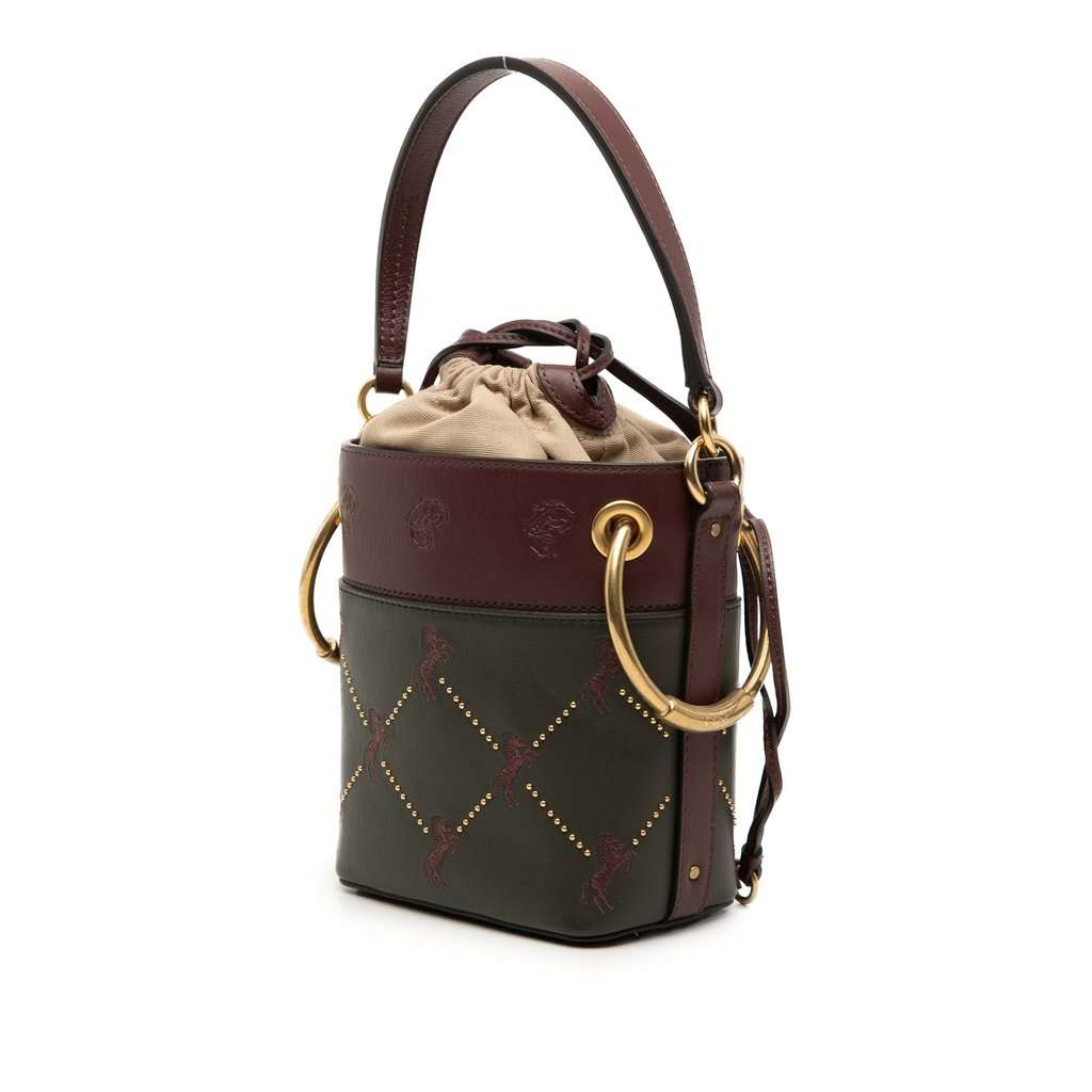 Chloé Mini Bicolor Embroidered Horses Calfskin Roy Bucket Bag Brown Leather Very good condition - Back View
