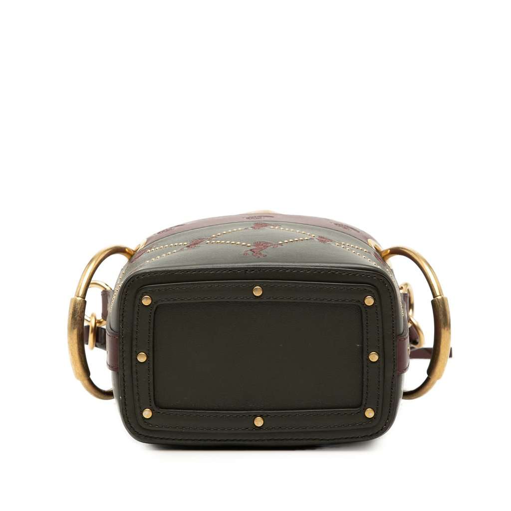 Chloé Mini Bicolor Embroidered Horses Calfskin Roy Bucket Bag Brown Leather Very good condition - Inside View