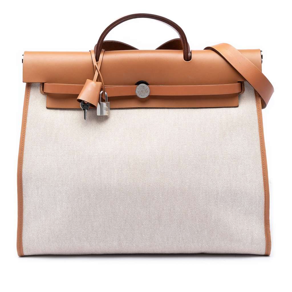 Hermès Toile Herbag Zip 39 Beige Very good condition - Front View