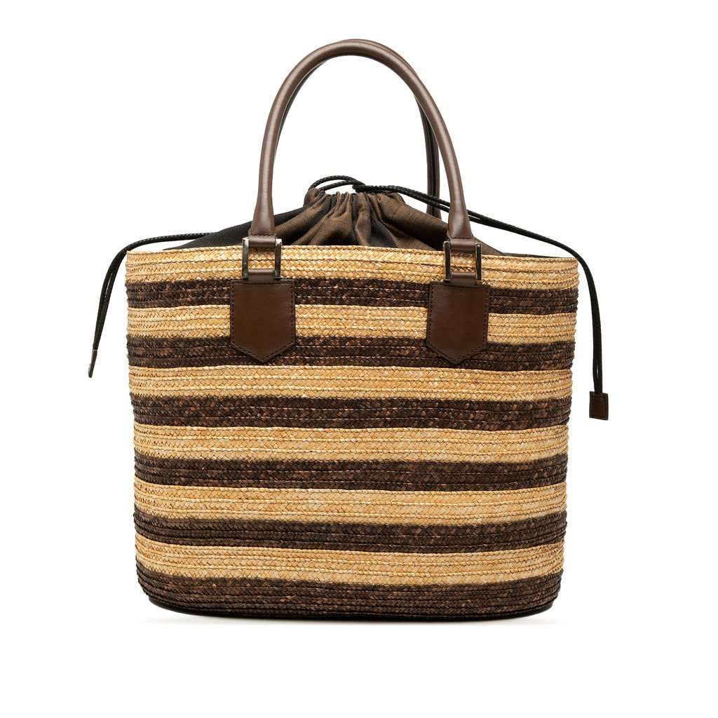 Fendi Straw Pecan Striped Beach Tote Brown Very good condition - Front View