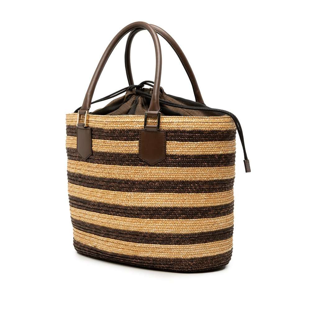 Fendi Straw Pecan Striped Beach Tote Brown Very good condition - Back View