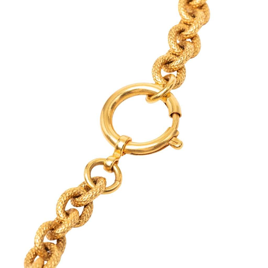 Chanel CC Gold Plated Lava Pendant Necklace Gold Metal Very good condition - Model View
