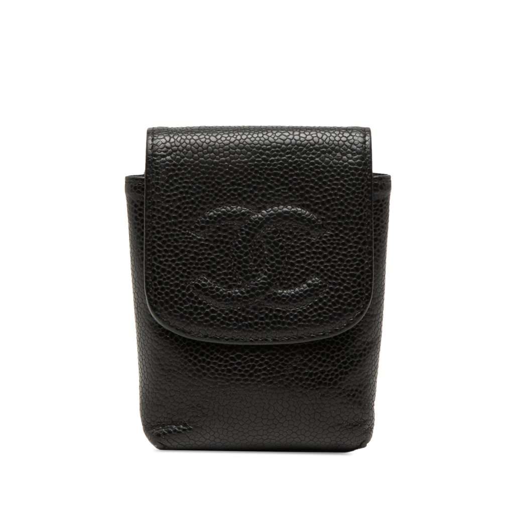 Chanel CC Caviar Cigarette Case Black Leather Very good condition - Front View