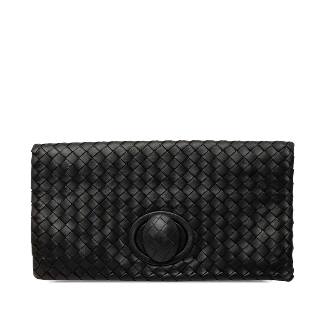 Bottega Veneta Nappa Intrecciato Turn Lock Clutch Black Leather Very good - Front View