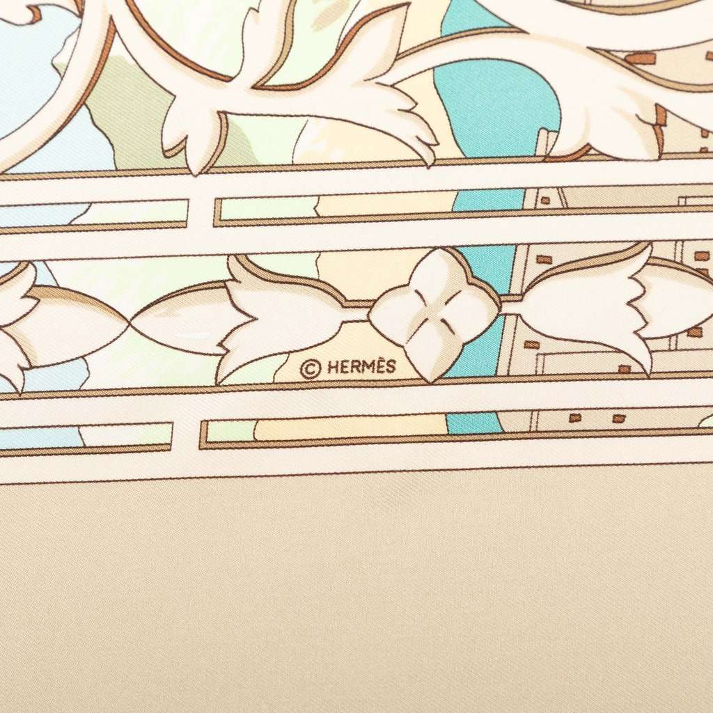 Hermès Le Fleuve Sacre Silk Scarf 90 Beige Very good - Inside View