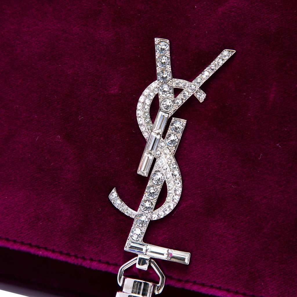Saint Laurent Small Velvet Monogram Kate Tassel Crossbody Purple Very good - Box View